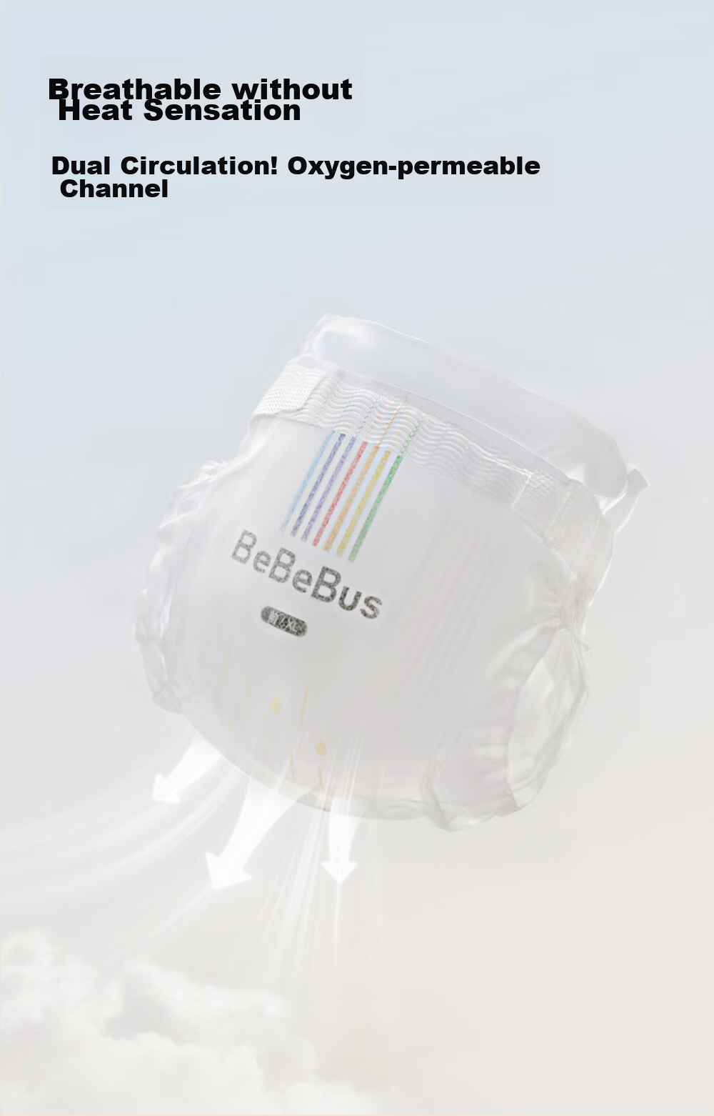 Подгузники Bebebus Ultra-Thin Breathable Diapers, размер NB, 54 шт., для новорожденных, для сна, на всю ночь