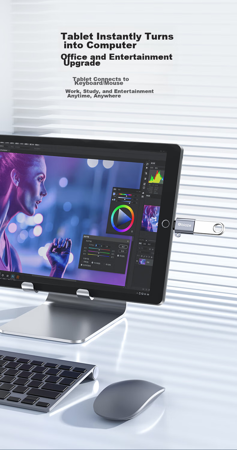 Адаптер BIAZE Apple OTG, конвертер Lightning на USB 3.0, поддержка внешних накопителей, клавиатур, мышей, камер для iPad и iPhone