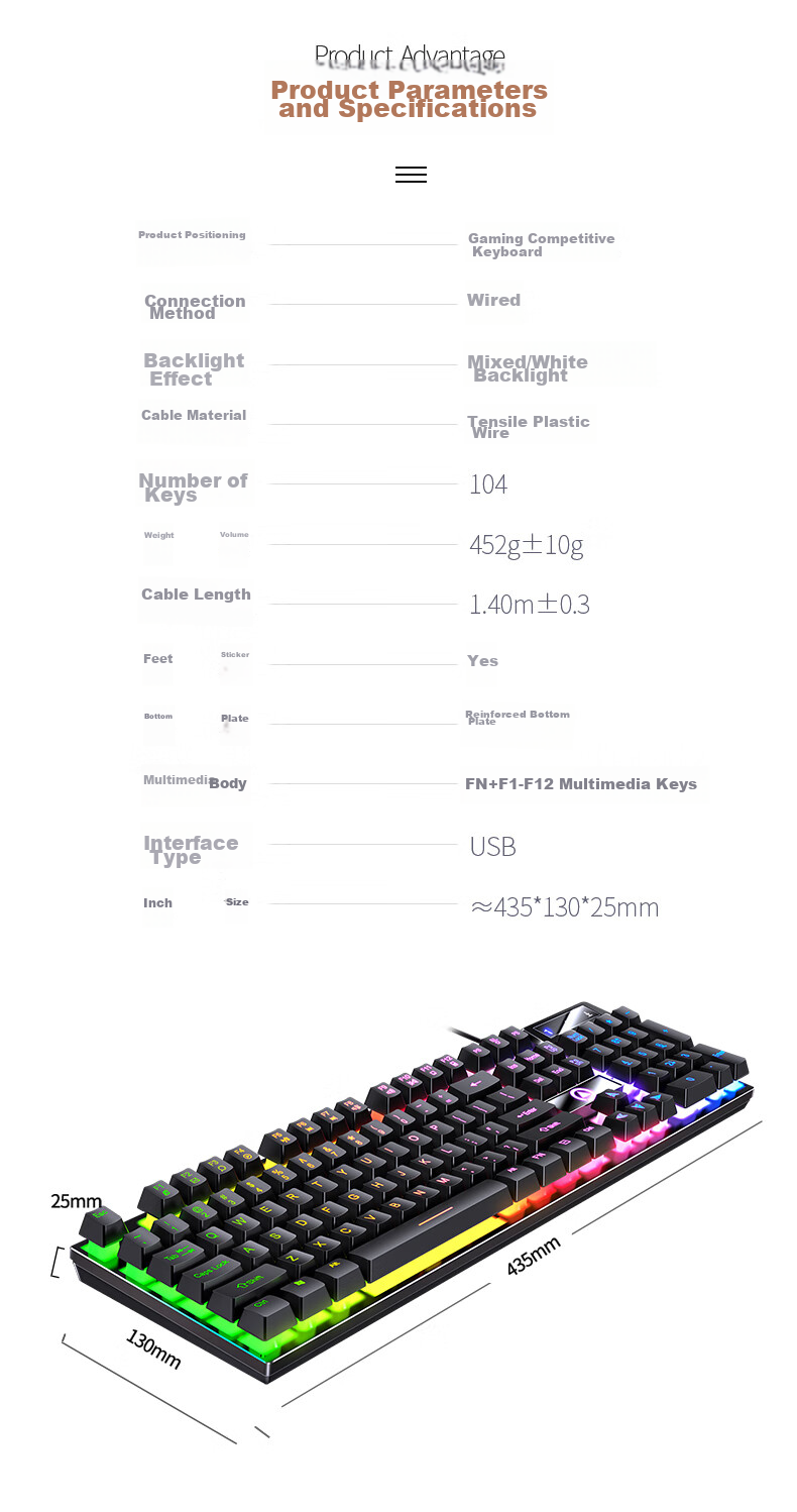 Клавиатура YINDIAO K500, механическая, игровая, с подсветкой, полноразмерная, проводная, черная