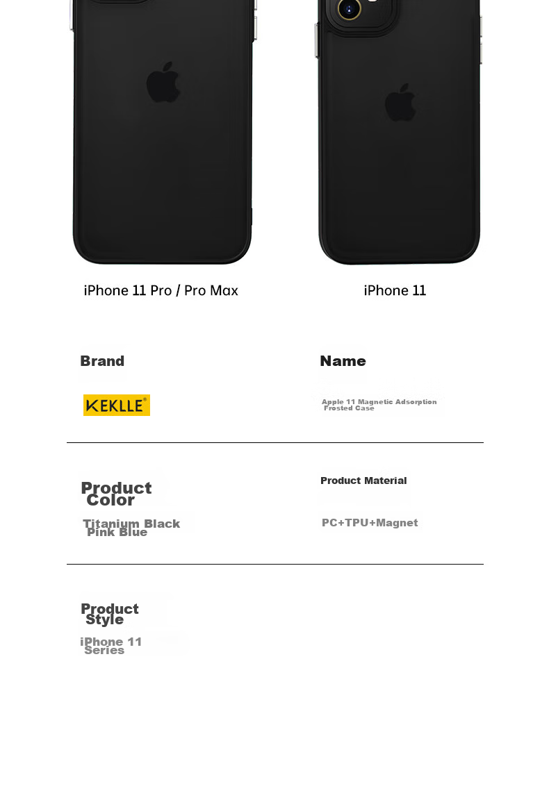 Чехол KEKLLE для Apple iPhone 11, полупрозрачный матовый, черный, противоударный, с защитой от отпечатков пальцев