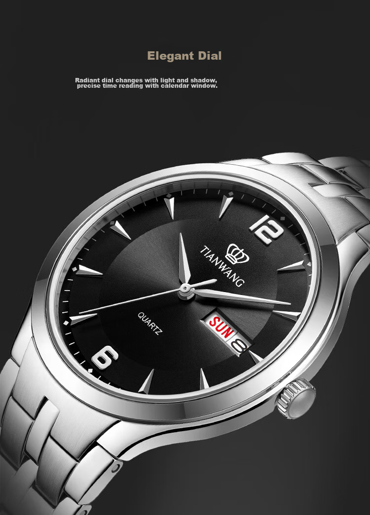 Мужские часы TIAN WANG GS3626S.DD.S.B, кварцевые, стальной ремешок, черный циферблат