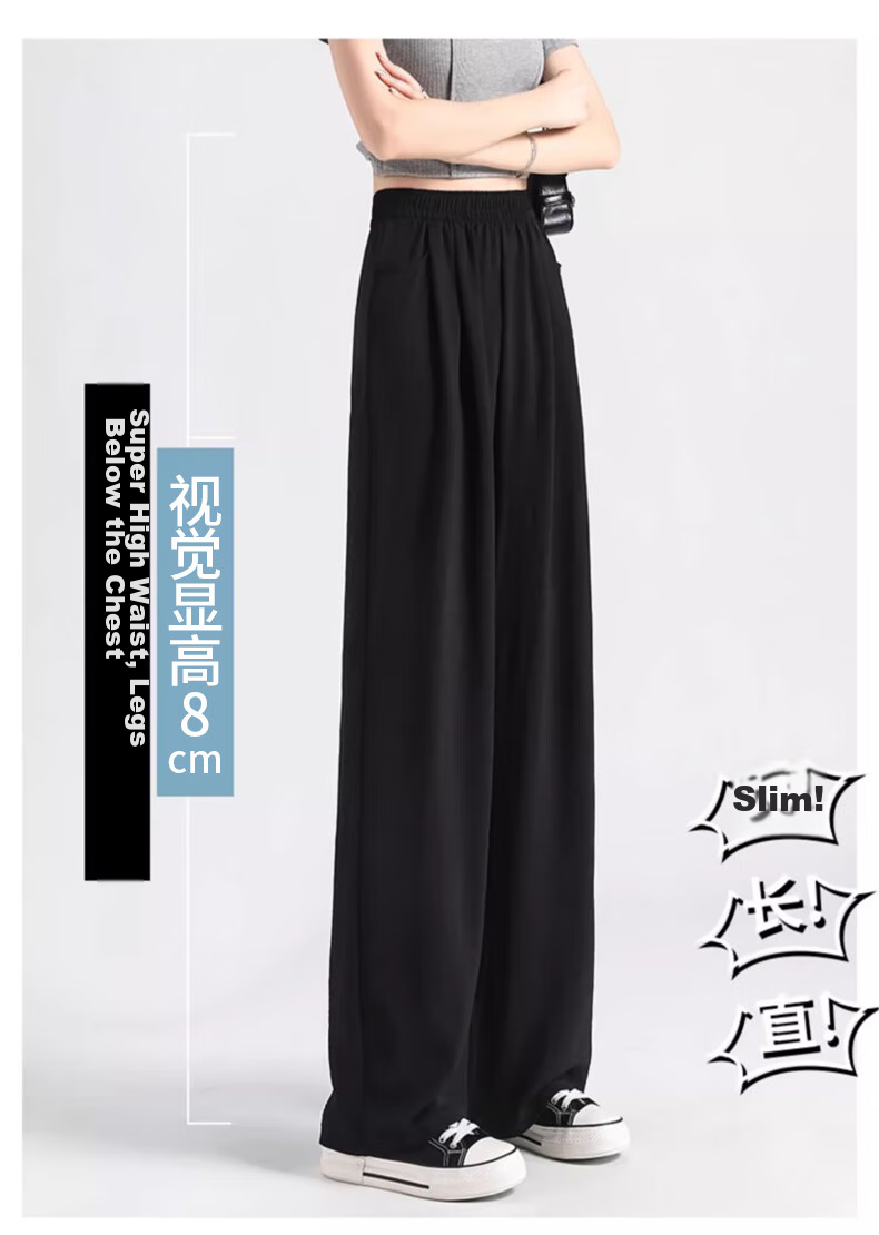 Женские брюки LangSha Ice Silk Wide-Leg Pants, летние, легкие, защищающие от солнца, с высокой талией, драпирующиеся, ленивого стиля, прямые, повседневные женские брюки