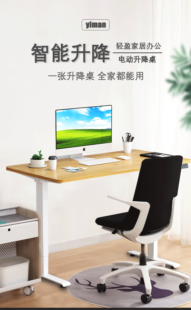 易漫 双电机升降电动电脑桌书桌升降台立式台式书法桌笔记本写字桌120*60cm