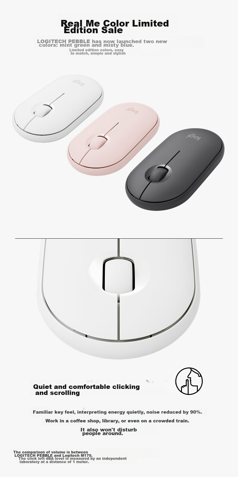 Беспроводная мышь Logitech Pebble, Bluetooth, офисная, тихая, симметричная, графитовый черный