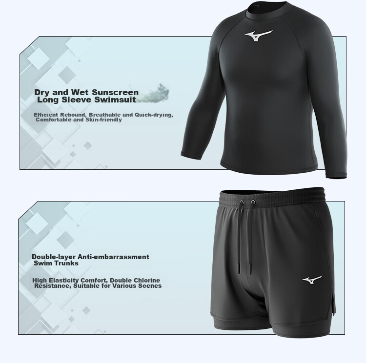 Мужской купальный костюм MIZUNO, комплект из шорт и футболки с коротким рукавом, быстросохнущий, большой размер, черный, L