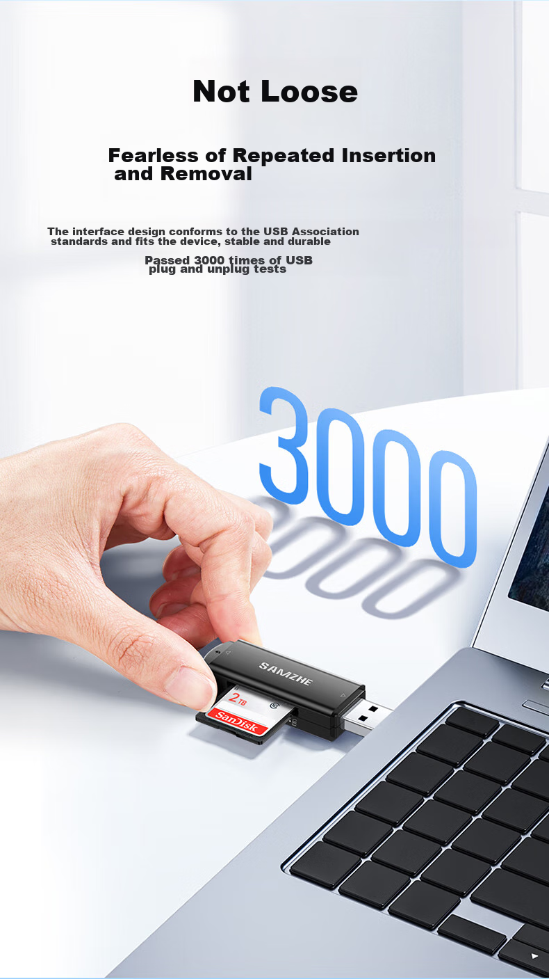 USB 2.0 Картридер SAMZHE CRA21B, черный, для SD/TF карт, 480 Мбит/с