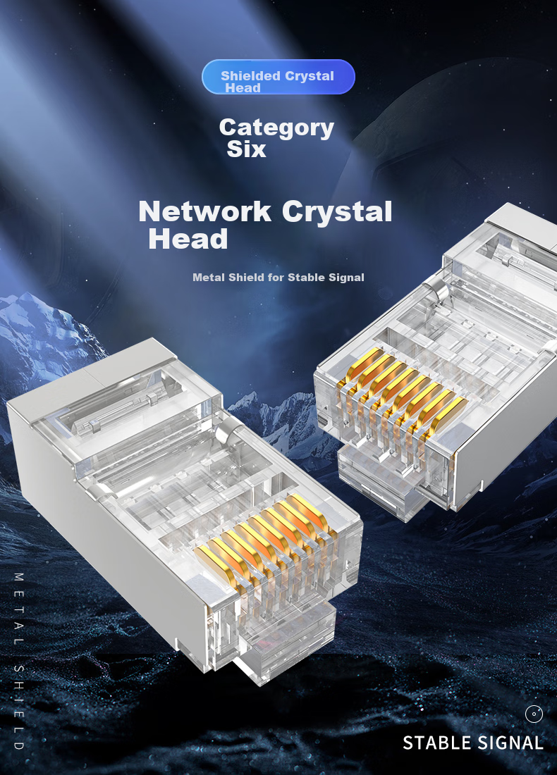 Кабельные коннекторы Shengwei CAT6 Gigabit Ethernet, 50 шт./упак., металлический экранированный RJ45 с позолотой, 8P8C