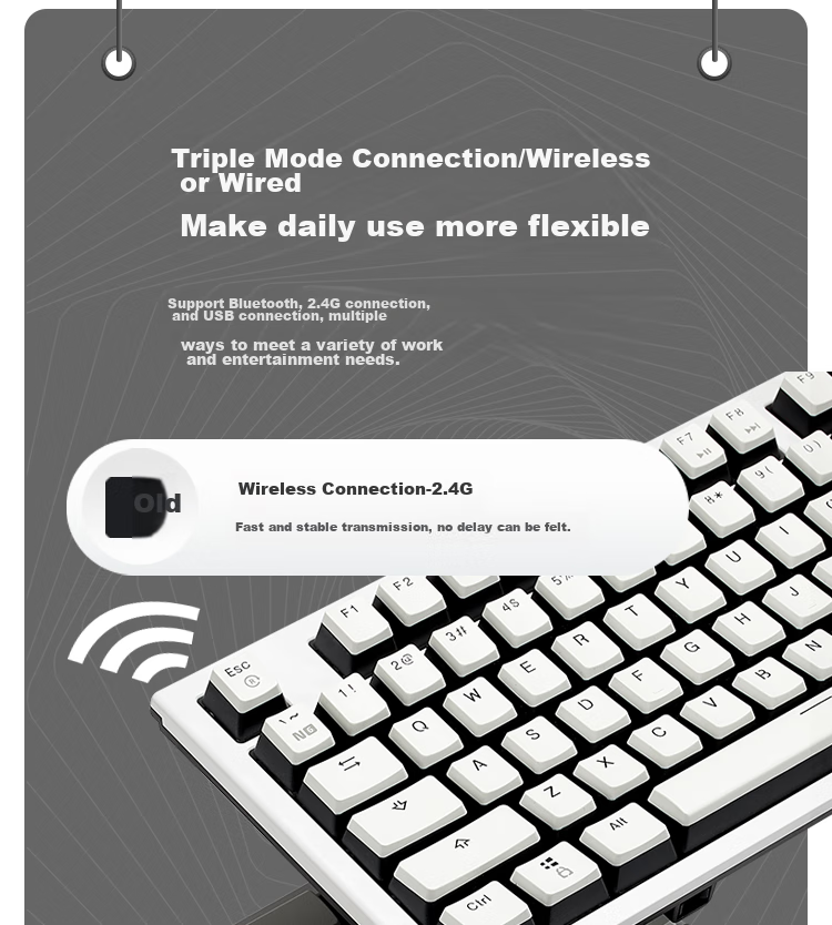 Игровая механическая клавиатура Hyeku X3Pro с беспроводным подключением Bluetooth, 87 клавиш, сменные кейкапы PBT, подставка для рук, черный