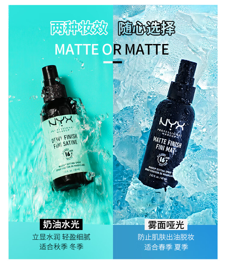 NYX定妆喷雾持久不脱妆成膜保湿防水防汗#02水光亮面60ml 生日礼物