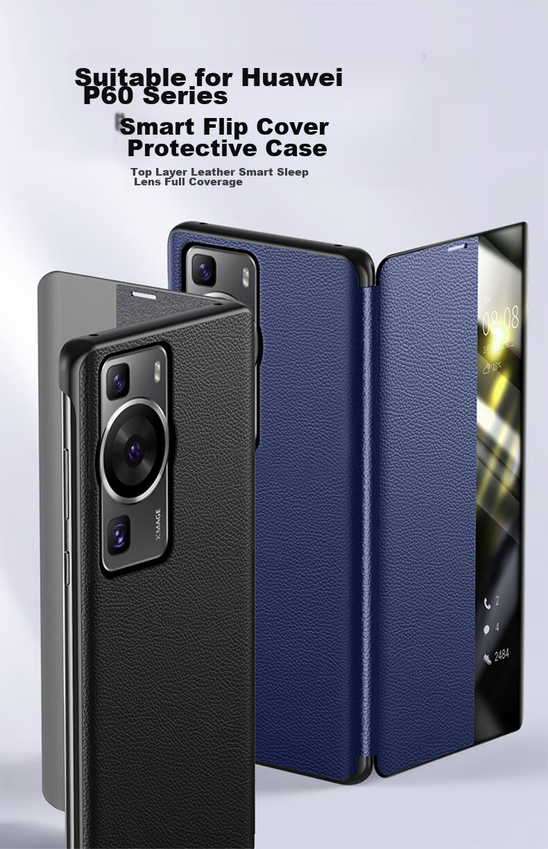Чехол для Huawei P60 Art ZhengJian, кожаный, противоударный, с окошком, черный