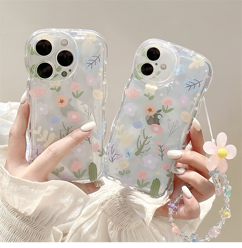 Чехол для iPhone 17 Jiangming, противоударный с защитой камеры и браслетом, прозрачный цветочный узор
