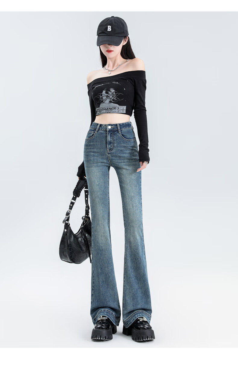 Женские джинсы JEANSWEST, модные брюки с легким клешем, осенние брюки с высокой талией, повседневные узкие брюки для похудения в стиле ретро, синие XL