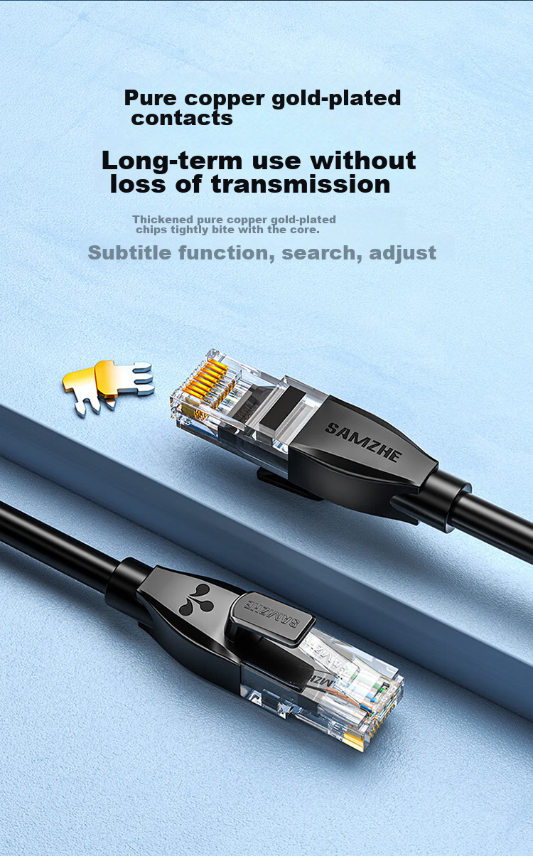 Сетевой кабель SAMZHE Cat6 Gigabit, медный, для компьютерных и домашних сетей, 10 метров, черный