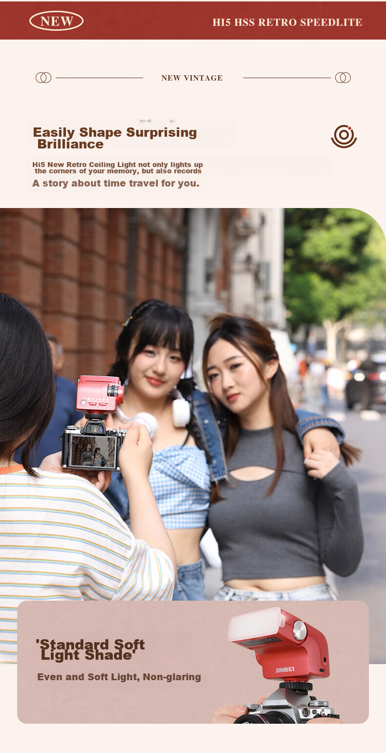 JINBEI Hi-5 HSS Retro Speedlite - портативная студийная вспышка для фотосъемки, совместимая с Sony, Fuji, Canon, Nikon, Olympus