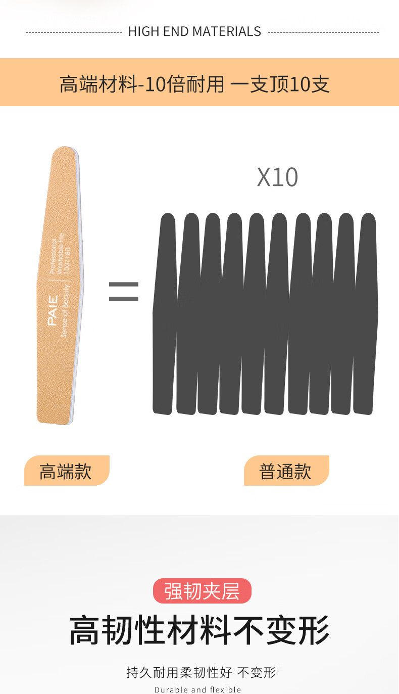 PAIE指甲锉美甲专用打磨条海绵搓条抛光条修甲型双面砂条家用美甲套装