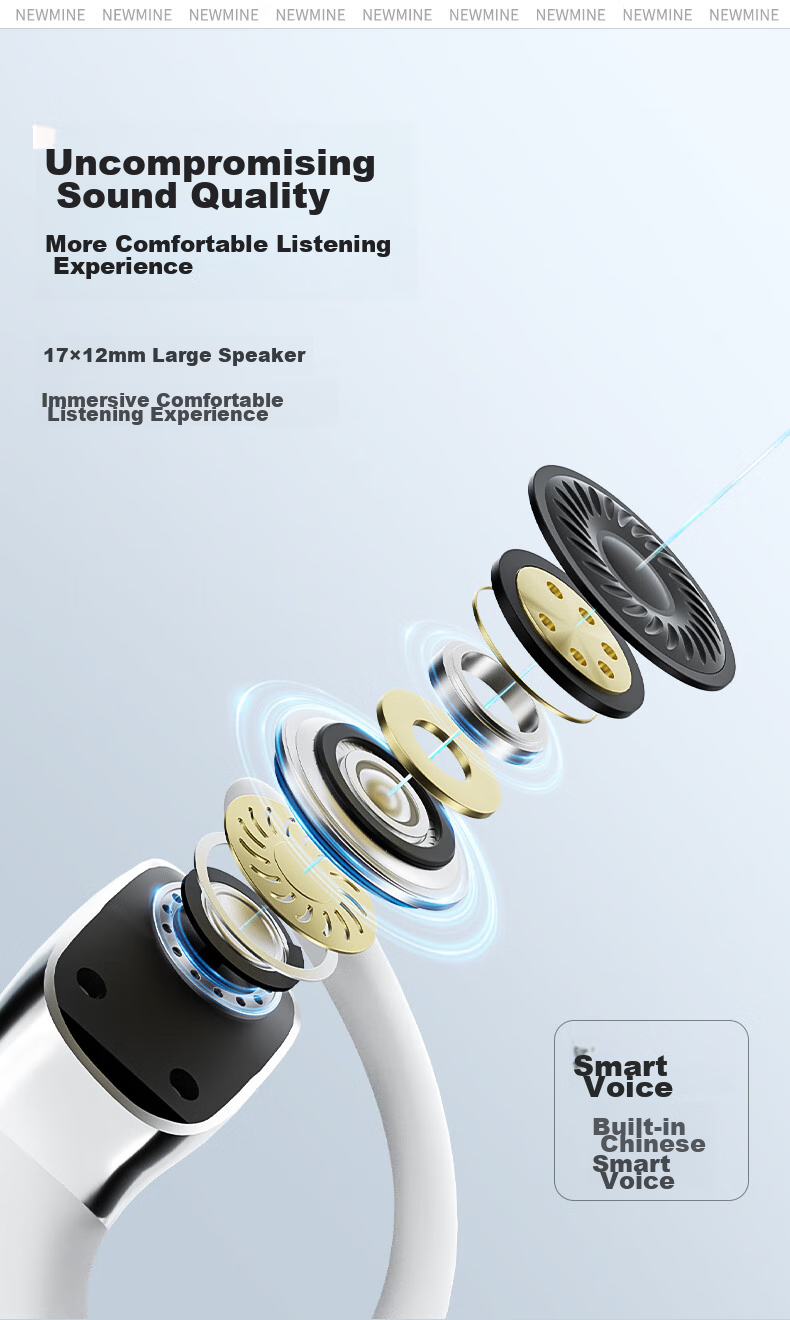 Беспроводные наушники Newmine LY29 Open-Ear, True Wireless, высокое качество звука, для спорта, бега, звонков, шумоподавление, совместимы с Apple, Xiaomi, Huawei, белые