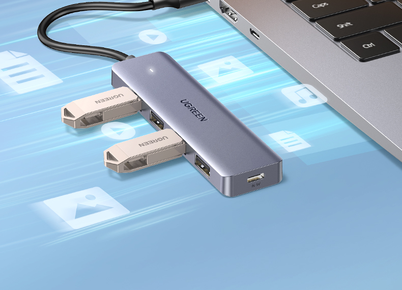 绿联 USB3.0分线器扩展坞高速4口集线器HUB拓展坞 适用笔记本电脑一拖多接口转换器转接头延长线 0.15米