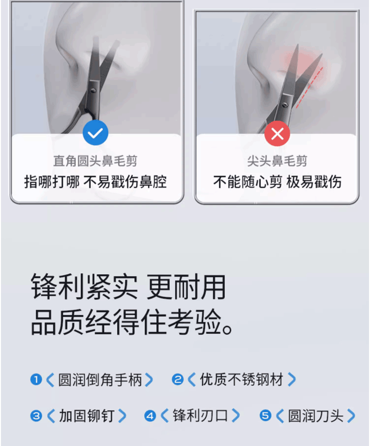 古迪德国精工鼻毛剪鼻毛修剪器男士专用圆头安全剃刮毛剪刀