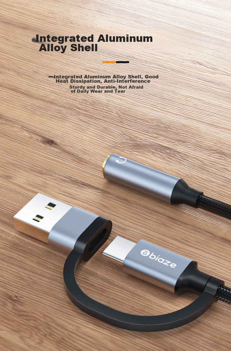 Внешняя звуковая карта BIAZE Type-C/USB, с ЦАП, для подключения к ПК, ноутбуку, телефону, конвертер 3.5 мм для наушников, микрофона, динамиков