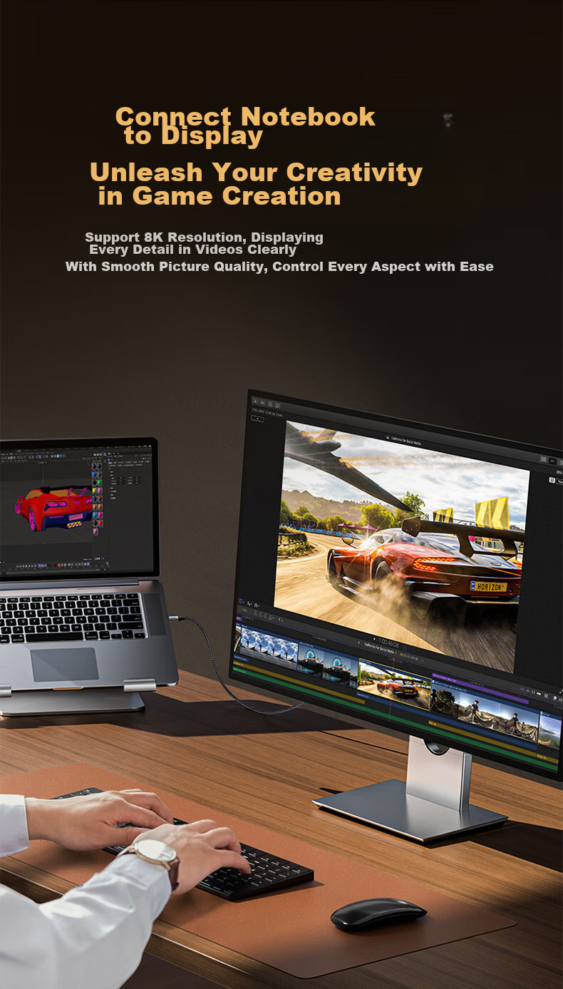 Адаптер-кабель SAMZHE DP 1.4 на Type-C, двунаправленный, Thunderbolt 4/5, 8K60/4K240Hz, для Apple ноутбуков и телефонов, HZ15