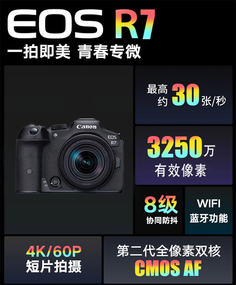 佳能（Canon）EOS R7 高速度・高分辨率微单数码相机 高倍率变焦镜头套装（约3250万像素/约30张每秒连拍）