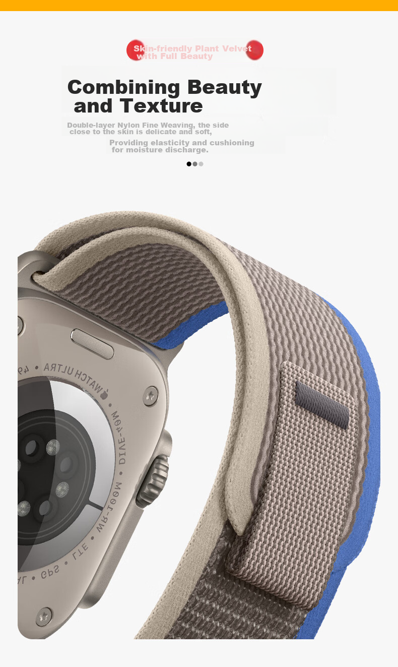 Ремешок BHO Wild Trail Loop для Apple Watch Series 9/10/Ultra 3/SE 3, нейлоновый, оранжевый с бежевым, 38/40/41/42 мм