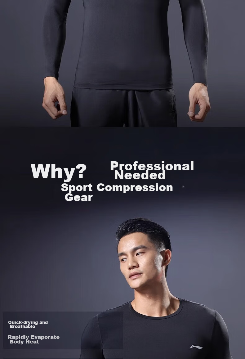 Спортивная компрессионная футболка с длинным рукавом Li-Ning для мужчин, быстросохнущая, для фитнеса, йоги, бега, осени 2023, черная, размер 2XL