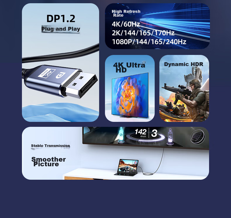 Переходник BIAZE Type-C на DP 1.2, кабель-адаптер 4K 60Hz, 165Hz, Thunderbolt 3, для ноутбука, внешний монитор, 240Hz, 1 метр