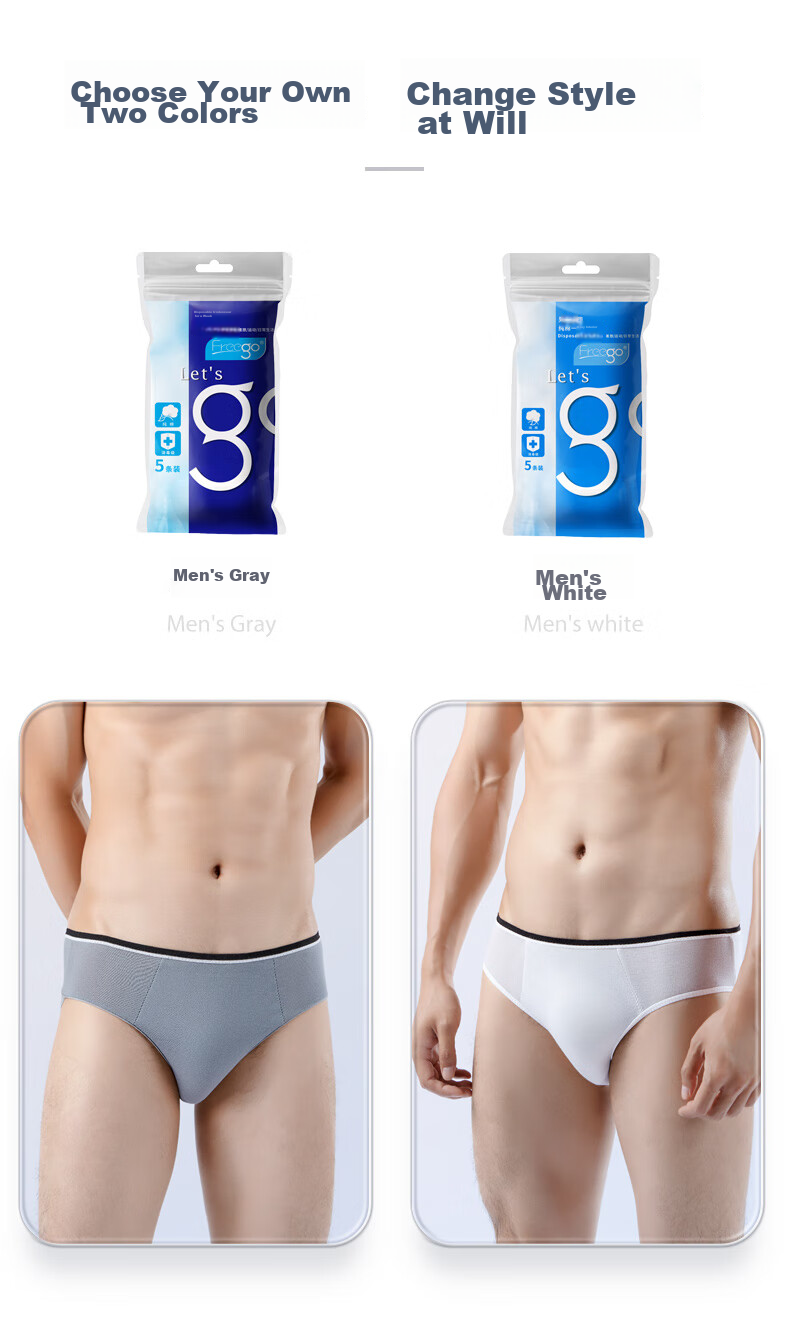 Одноразовые трусы Freego Pure Cotton, мужские, стерилизованные, не требующие стирки, 5 штук в индивидуальной упаковке, для путешествий, деловых поездок, мужские серые трусы-брифы, размер XL