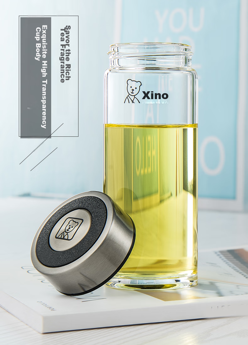 Стакан HEENOOR XN-6017L, 530 мл, с ситечком для заварки, высокоборосиликатное стекло, для дома и офиса, для мужчин, автомобильный