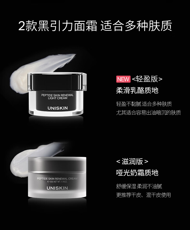优时颜（UNISKIN）黑引力精华水120ml+面霜轻盈版50g紧致保湿滋润礼物送女友