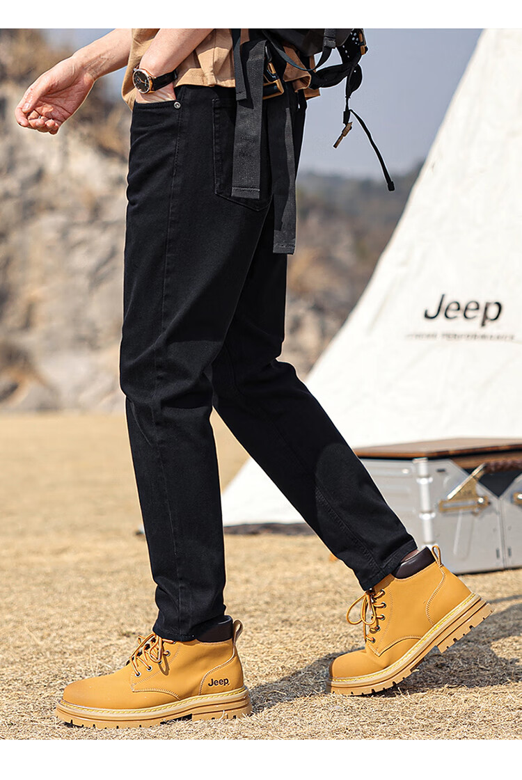 Мужские джинсы JEEP, прямые, свободного кроя, повседневные брюки для осени и зимы, трендовые универсальные брюки для мужчин, черные, размер 29