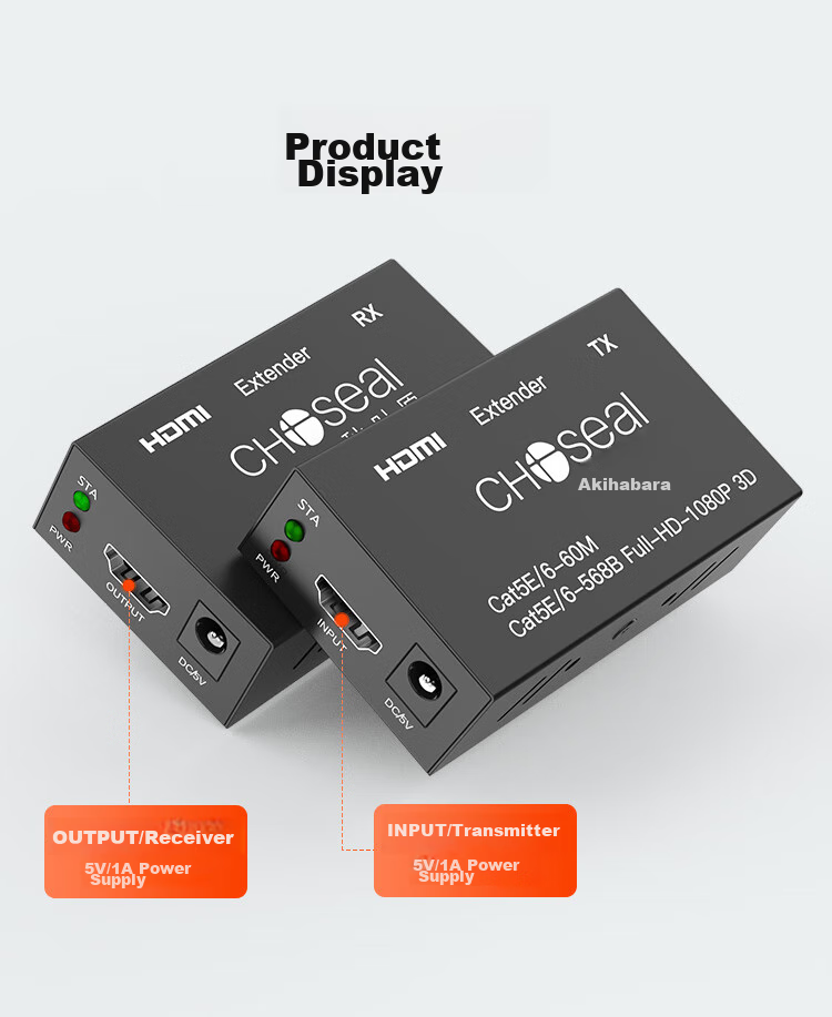 CHOSEAL QVC01 HDMI Extender 60 метров, конвертер HDMI в RJ45, усилитель сетевого сигнала высокой четкости, комплект передатчика и приемника, черный