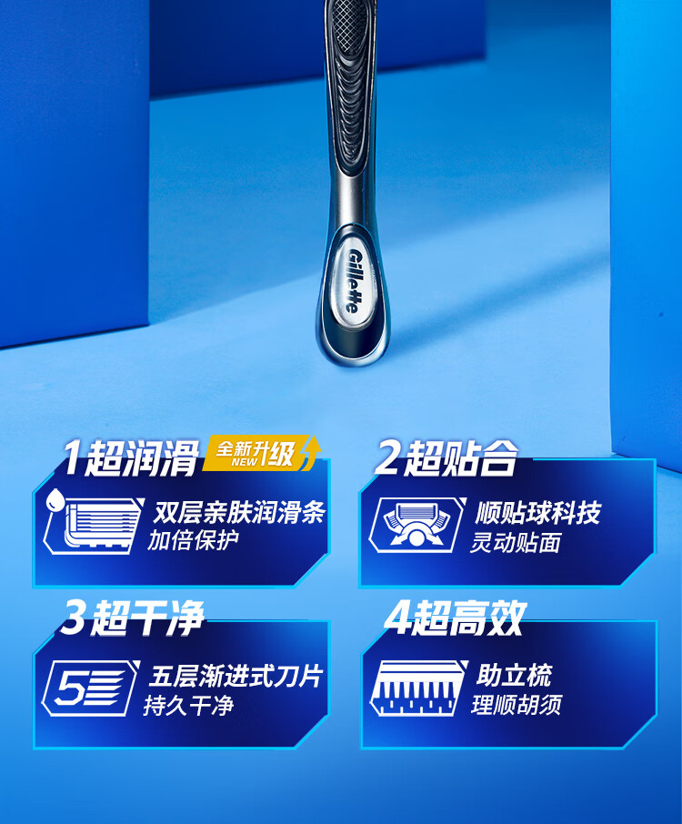 吉列剃须刀手动刮胡刀片锋隐5致护4刀头吉列刀片5层
