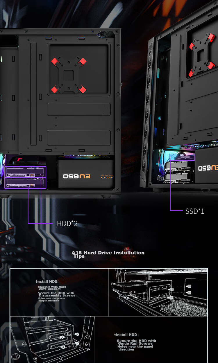 Корпус для настольного компьютера Aigo A15, черный, ATX, mATX, Mini-ITX, с окном