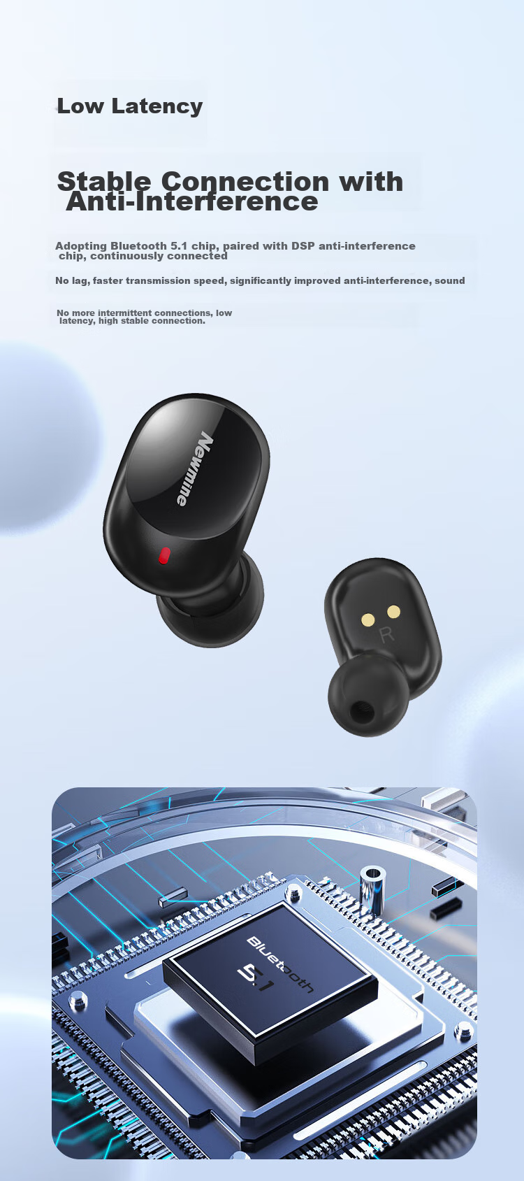 Беспроводные наушники Newmine LY02 TWS, вкладыши Bluetooth 5.1, с дисплеем уровня заряда, белый