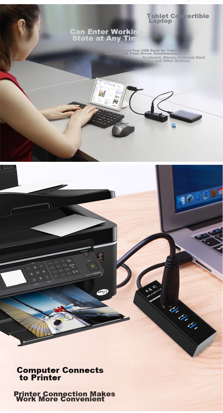 USB-хаб Jinghua JH USB3.0 High-Speed Multi-Port Hub, 4 порта, черный