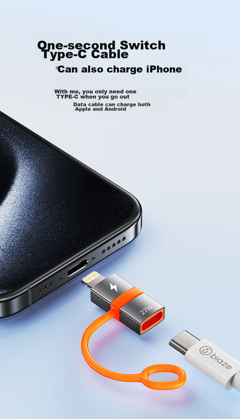 BIAZE Переходник Type-C на Lightning 27W, кабель для зарядки и передачи данных, для iPhone 14/SE/12/XR/8/7/6s