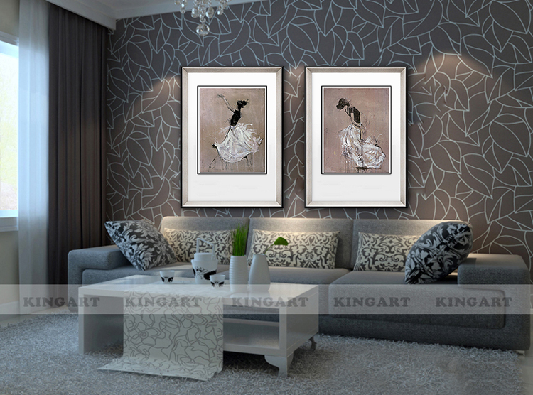 
                                                            KINGART 装饰画床头画轻奢挂画卧室装饰画壁画玄关画办公室字画后现代轻奢画二联墙画人物S19 优雅芭蕾舞一套2联价格 40*60                