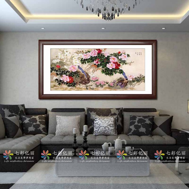 七彩亿丽 中式装饰画 客厅沙发背景墙画 卧室床头壁画 国画有框画 办公室挂画花开富贵G20 单幅价格 40*80(挂书房)