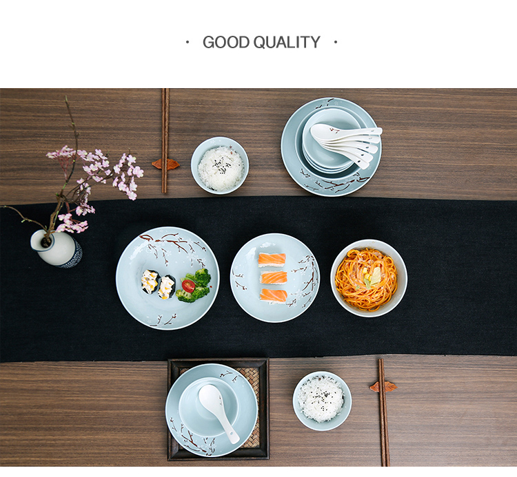 佳佰 盘子樱花语系列4.5英寸露珠韩尚陶瓷碗套装6件套（蓝）-京东