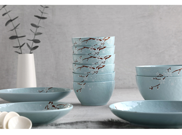 佳佰 盘子樱花语系列4.5英寸露珠韩尚陶瓷碗套装6件套（蓝）-京东