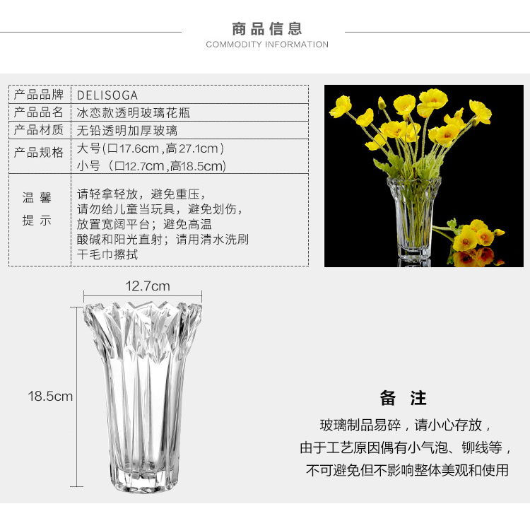 Delisoga 透明玻璃花瓶 简约创意插花鲜花工艺品摆件 ...-京东