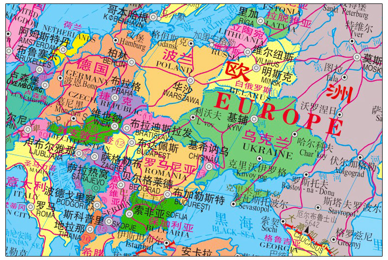 世界地图       本图采用中,英文对照的形式,详细介绍了世界七大洲