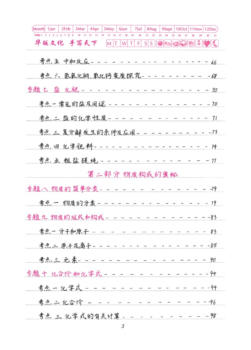 衡水重点中学状元手写提分笔记 化学 初中通用版简介,目录书摘