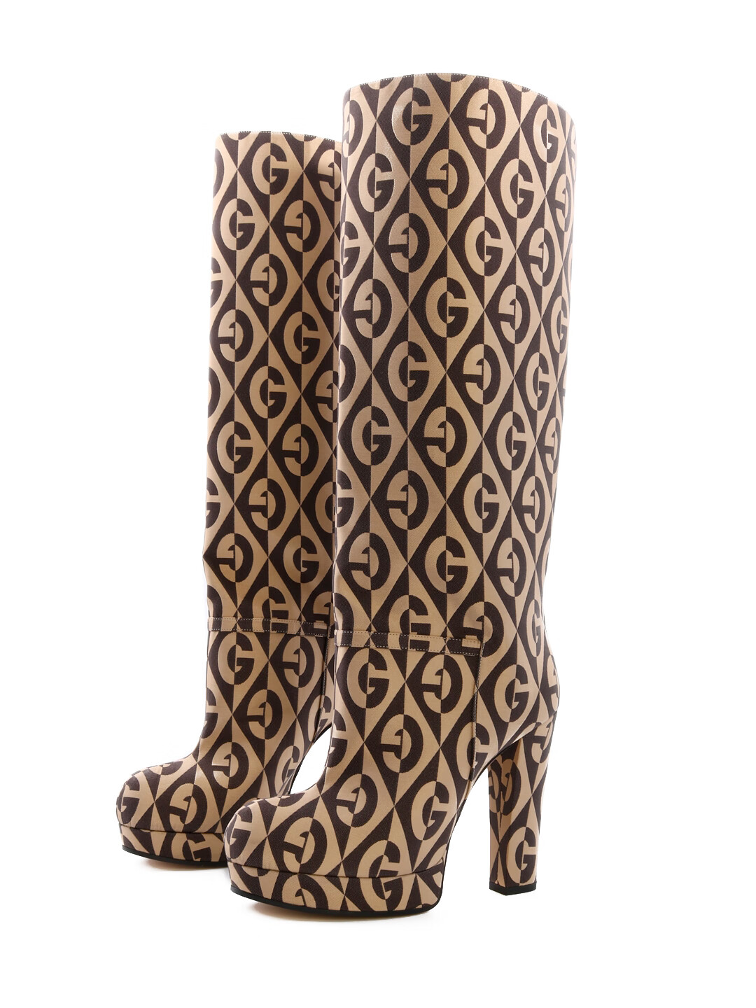 gucci/古驰女鞋女士棕色印花长筒高跟靴子 595628 褐色 38【图片 价格