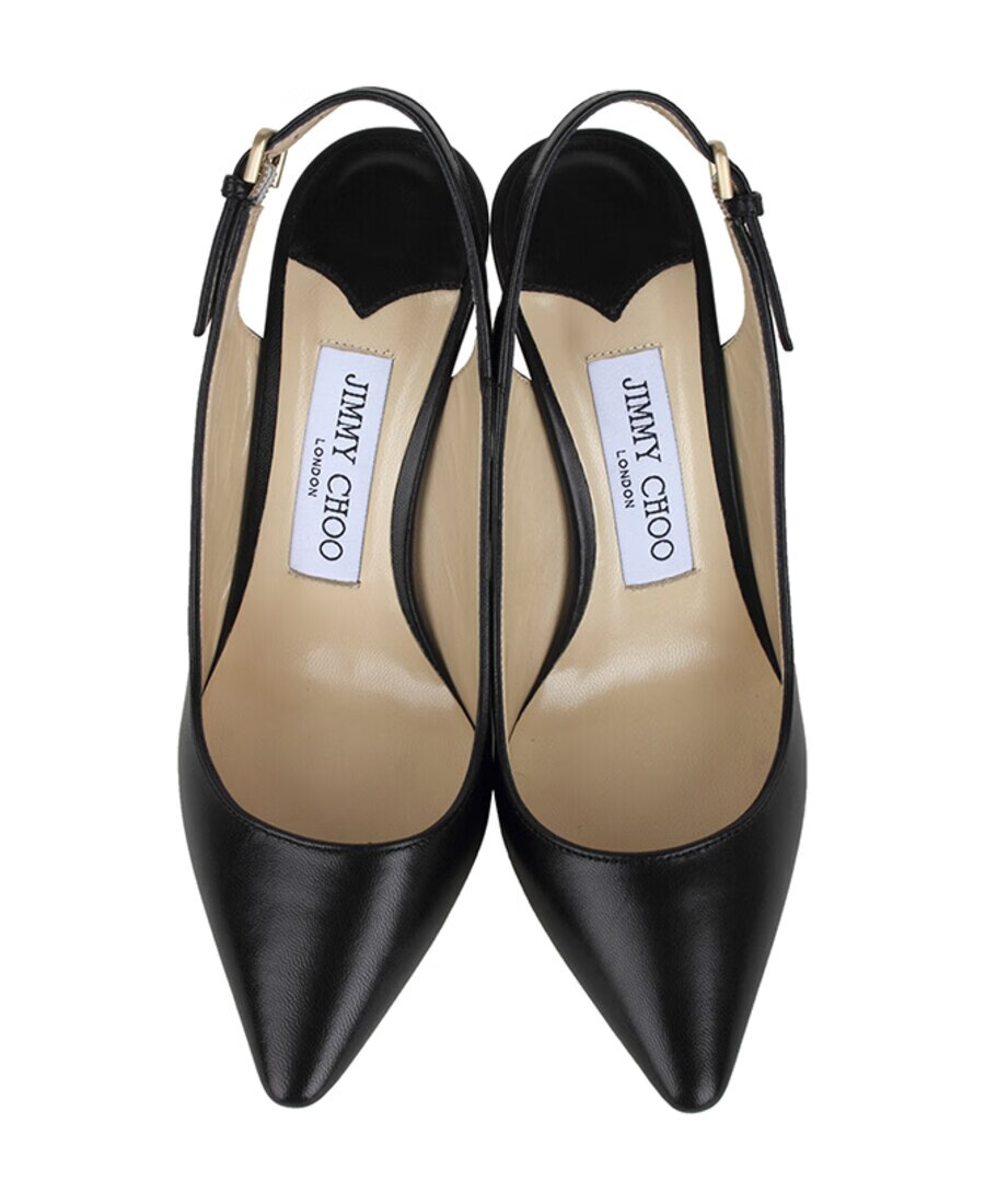 jimmychoo周仰杰吉米周女鞋高跟鞋黑色皮质尖头搭扣露跟细高跟鞋凉鞋