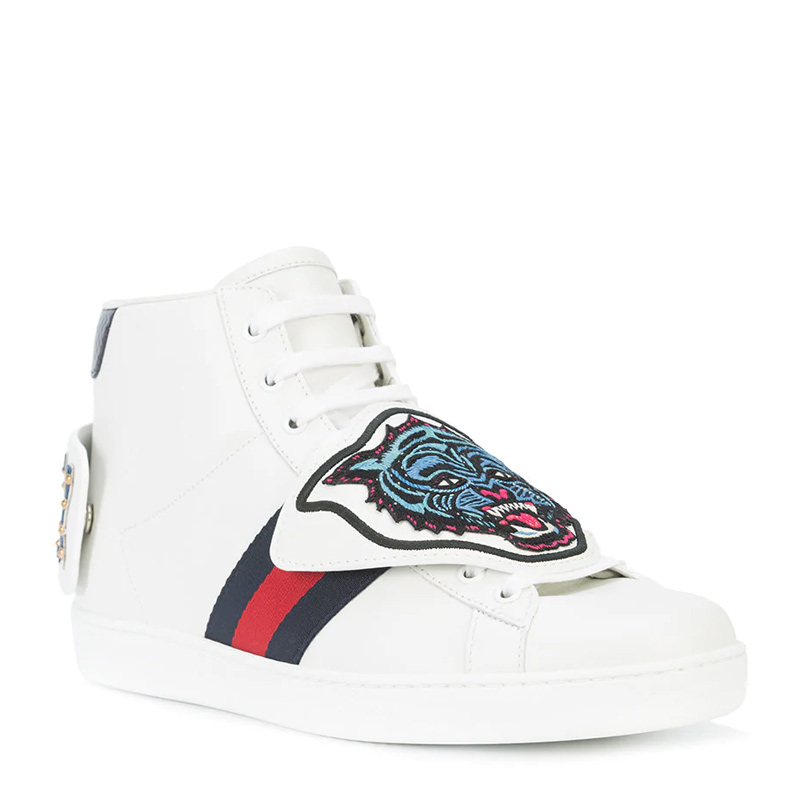 gucci/古驰男鞋男士白色高帮虎头图案休闲运动鞋 478194 白色 7.