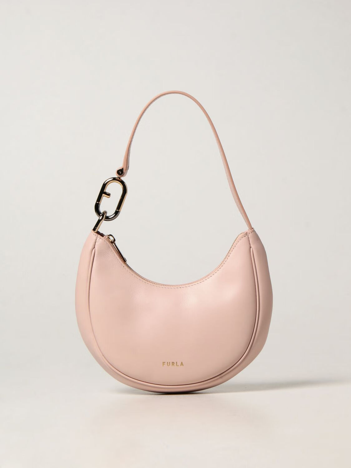 芙拉furla女士新款淡粉色月牙造型f字母配饰标志logo单肩包wb00475a