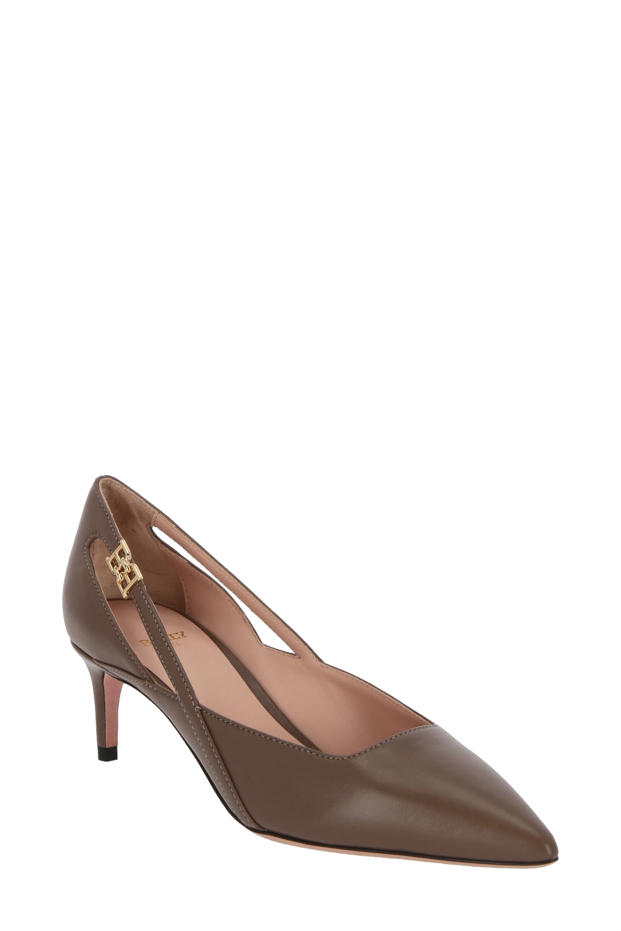 bally巴利女鞋棕色皮质镂空细带拼接尖头复古高跟鞋棕色37